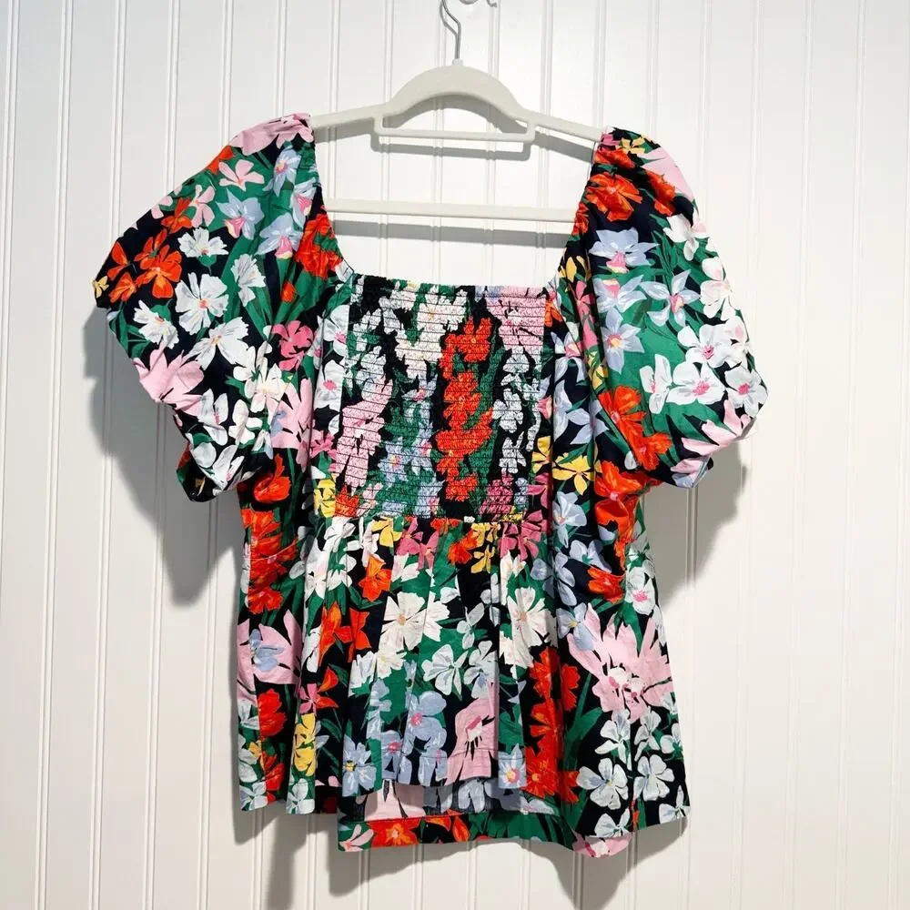 Old Navy Floral Smocked Puff Sleeve Top Plus Size 2X